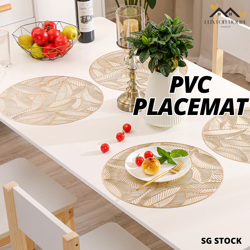{SG} Placemats Gold Placemat PVC Placemat Round Rectangle Dining