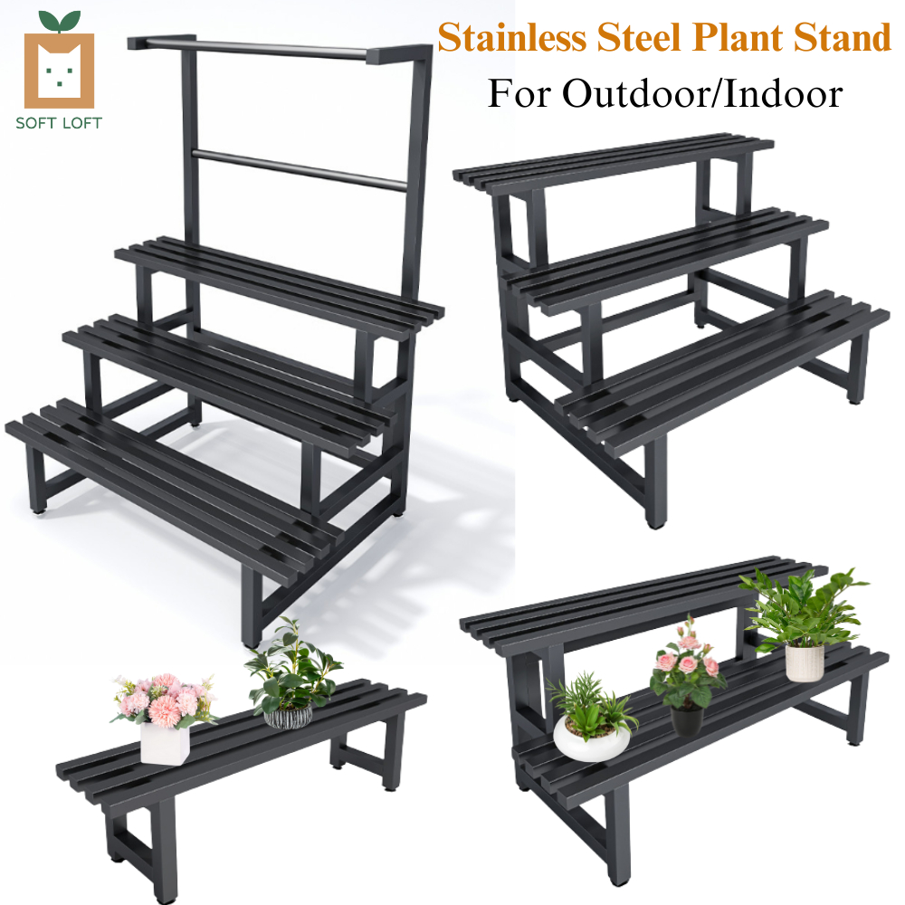 Local Stock]Wooden Plant Rack Stainless Steel Rack Outdoor Planter Rack ...