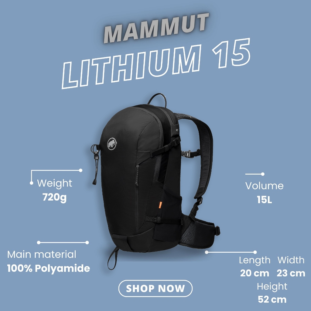 MAMMUT Lithium 15 Hiking Trekking Backpack Black Shopee Singapore