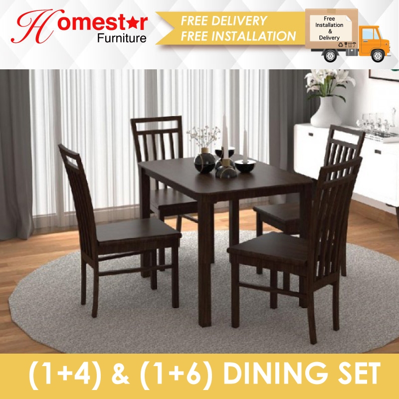HOMESTAR.WOODEN GLASS SOLID WOOD DINING TABLE AND CHAIR SET. | Shopee ...