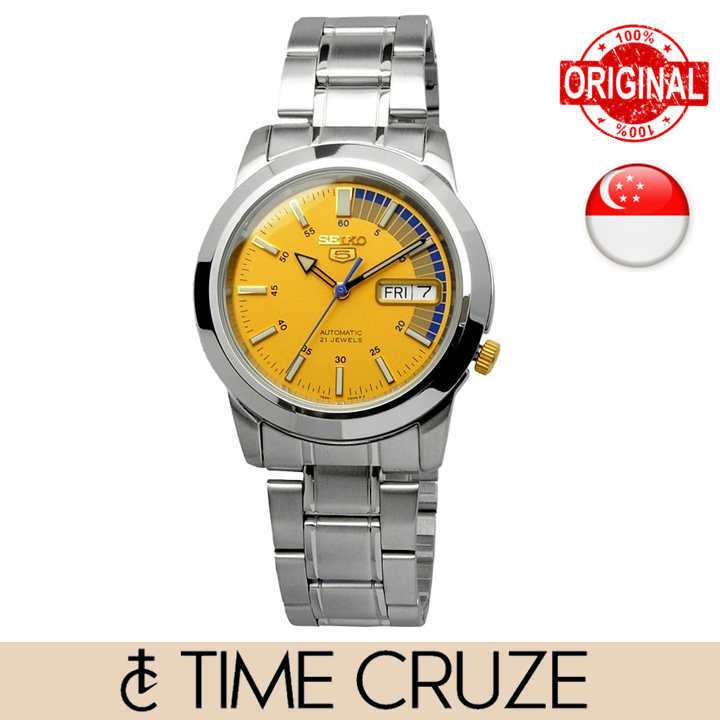 Time Cruze Seiko 5 SNKK29K1 Automatic Yellow Dial Speed Meter Men Watch SNKK29K SNKK29