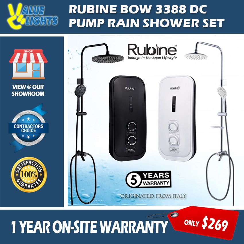 Rubine Bow 3388 Instant Water Heater with Inverter DC Pump Rain Shower ...