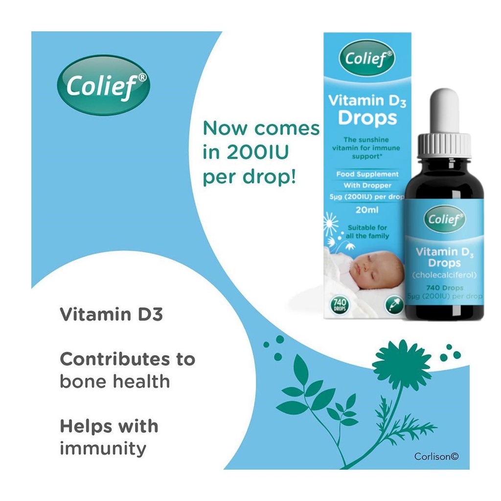 Colief Vitamin D3 Drops 200IU 20ml Baby Kids Children Adult Bone Growth