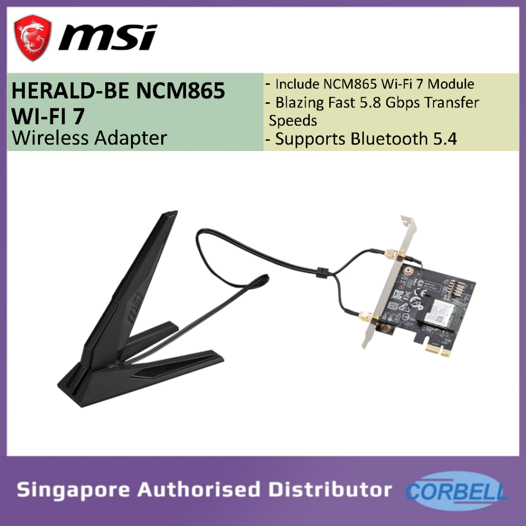 MSI HERALD-BE NCM865 WI-FI 7 wireless adapter 5.8 Gbps Transfer