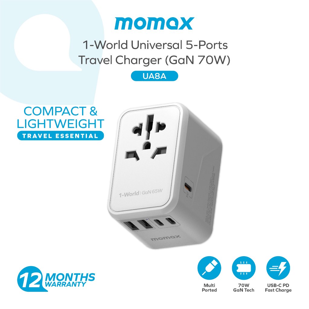 Momax UA8A 1-World 70W GaN 5 Ports + AC Travel Adaptor | Shopee