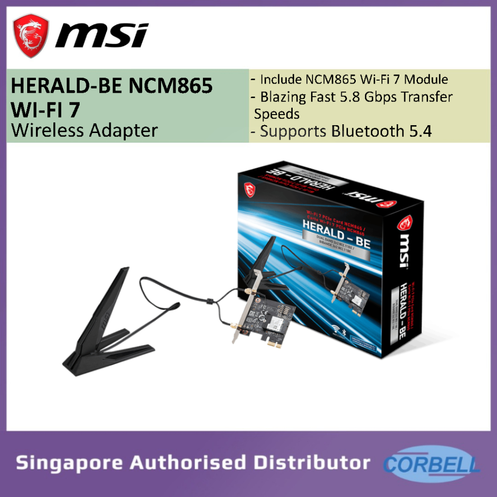 MSI HERALD-BE NCM865 WI-FI 7 wireless adapter 5.8 Gbps Transfer