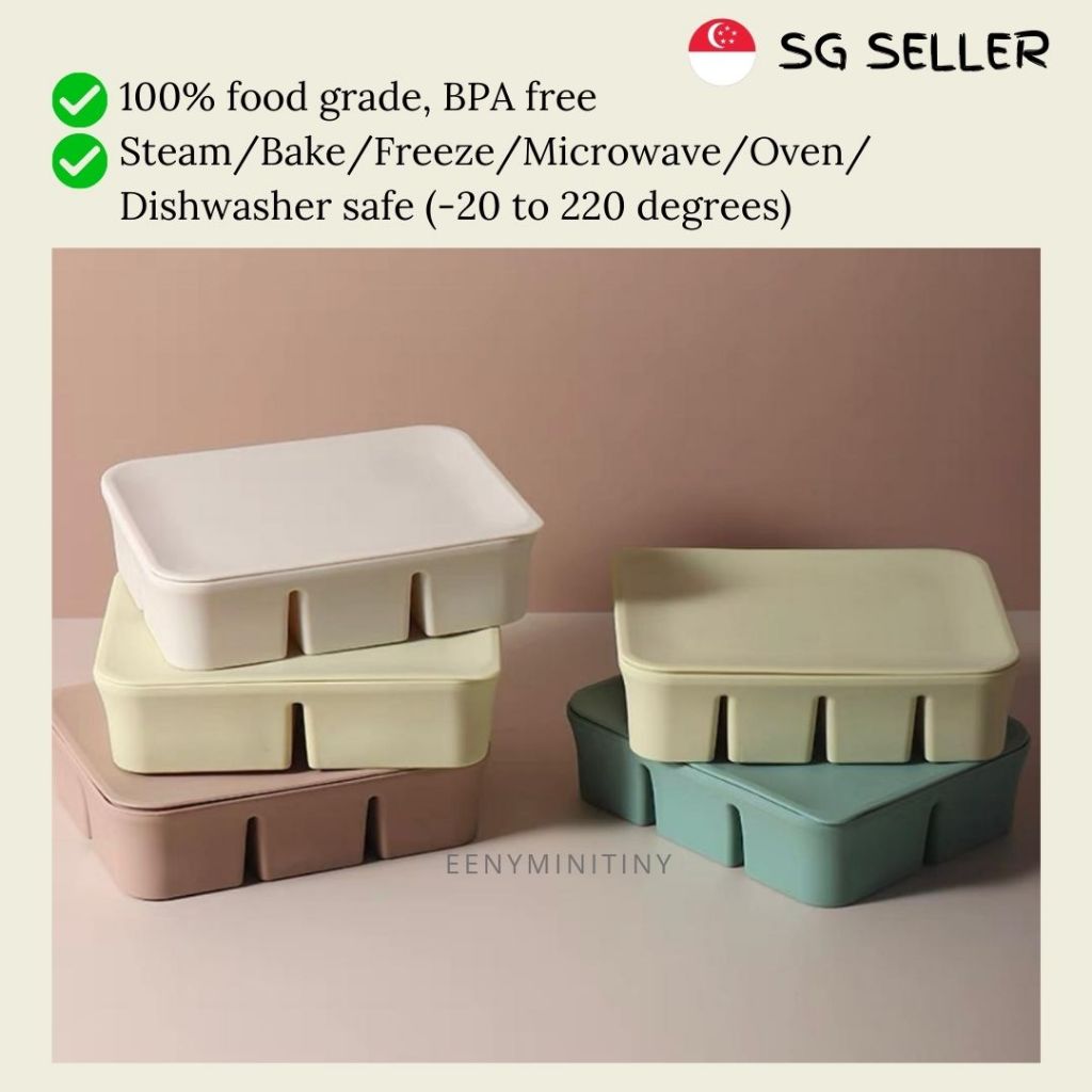 🔥SG INSTOCKS🔥 Silicone Baby Puree Food Tray storage/portion with lid ...