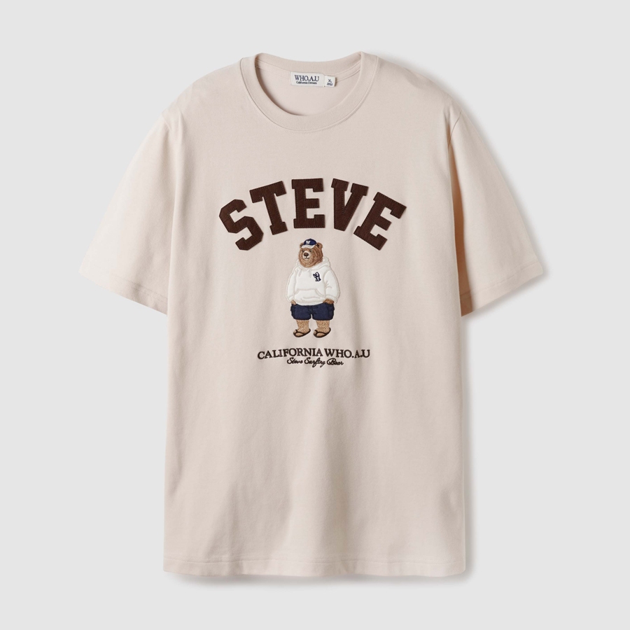 【WHO.A.U】Hand-Drawn Steve T-shirt[B] S] WHO.A.U STEVE PHOTO CROP SHORT SLEEVE T-SHIRT,IVORY