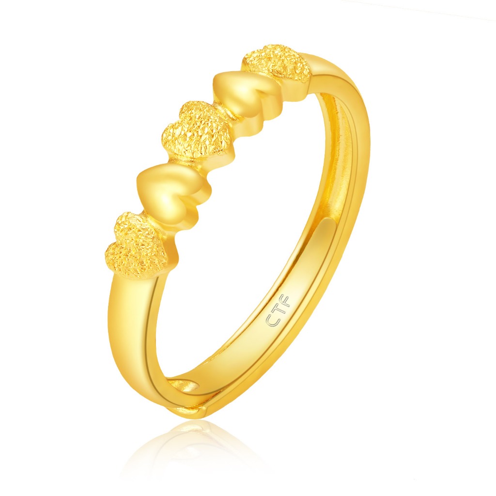 CHOW TAI FOOK 周大福 999 Pure Gold Adjustable Ring - Little Hearts