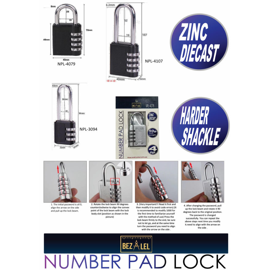 Number Pad Lock Black (BEZALEL) | Shopee Singapore