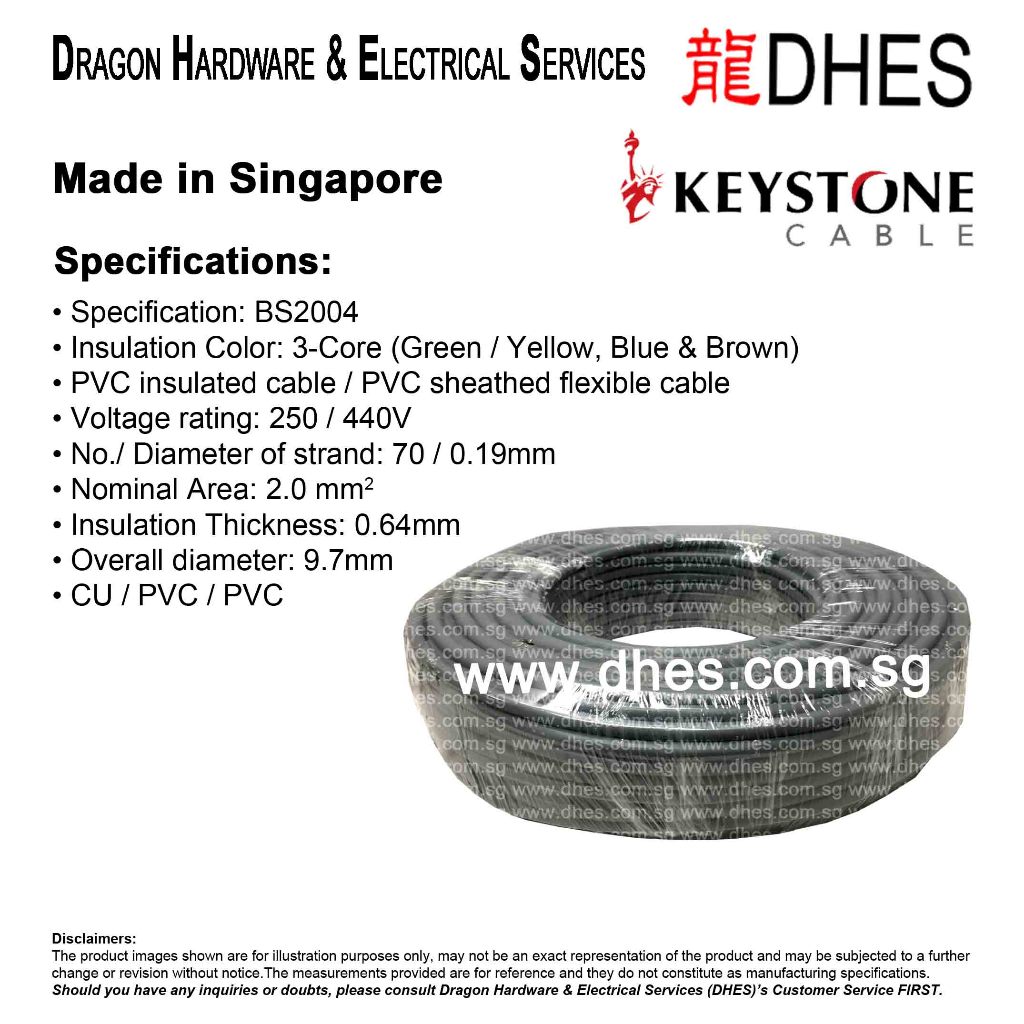 (100m/roll) Keystone 3 Core Single Core 1.5mm2 2.5mm2 PVC Insulated ...
