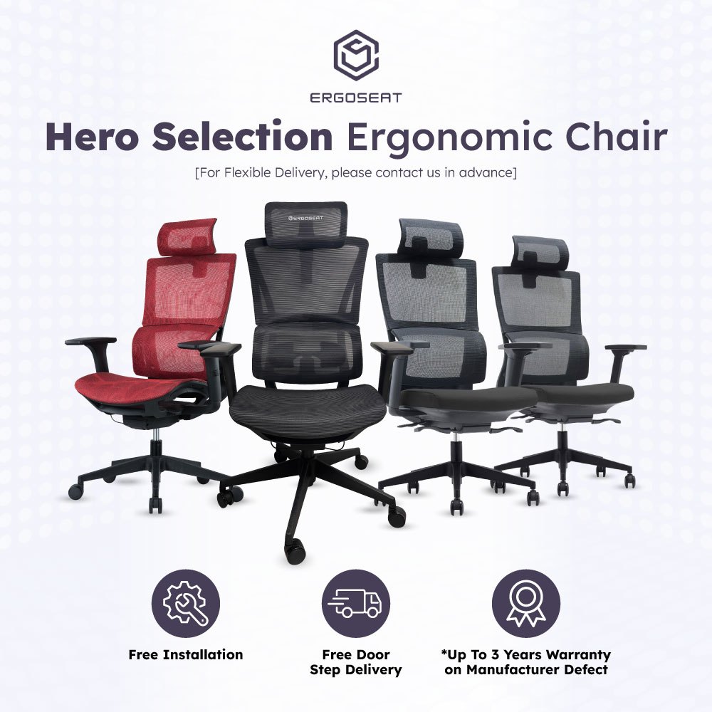 Ergoseat Ergonomic Office Chair Lumbar Support Computer Chair Study Gaming Chairs HERO SELECTION Shopee Singapore