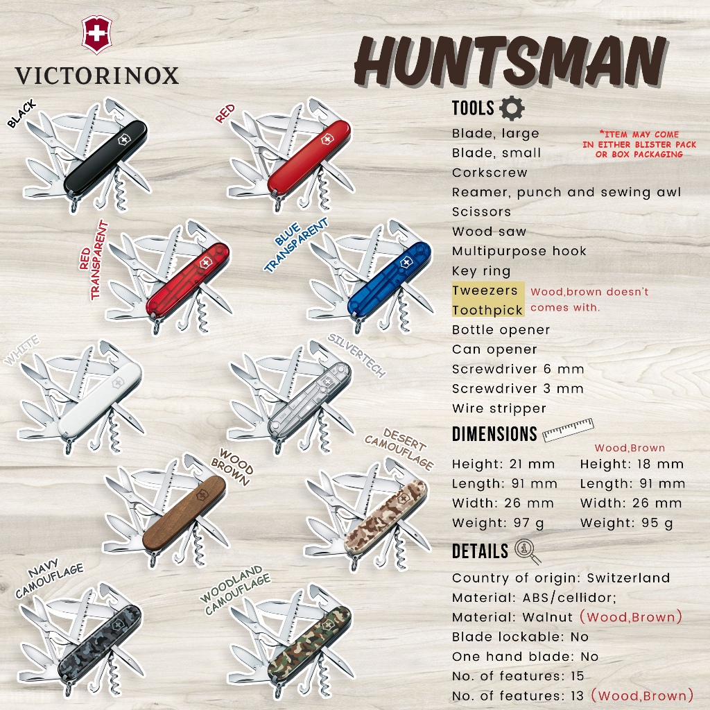 Victorinox Huntsman Multi Tool Knife 12 Functions Stainless Steel Red Handle