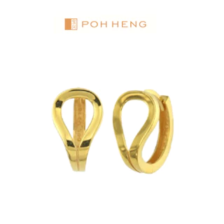 Poh Heng Jewellery 22K Inverted Teardrop Huggie Earrings in Yellow Gold [Price By Weight]