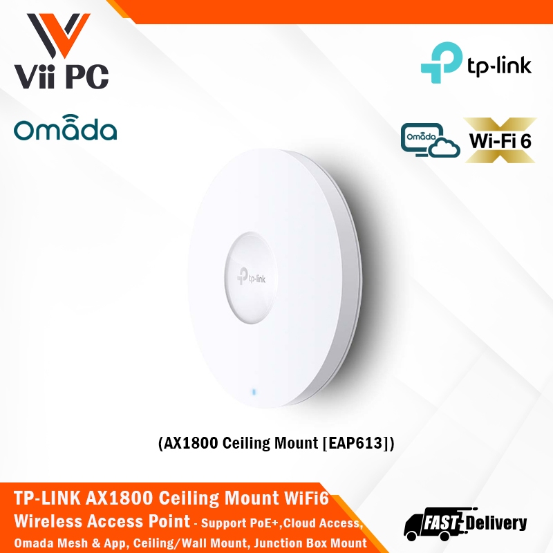 TP-LINK EAP613 AX1800 Ceiling Mount Wi-Fi 6 Access Point Cloud Access ...