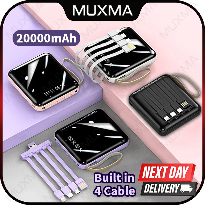 20000mAh Mini Power Bank Built in Cable Portable Powerbank iPhone 15 14 13 12 11 Mini Pro Max Plus Teachers Day Gifts Se
