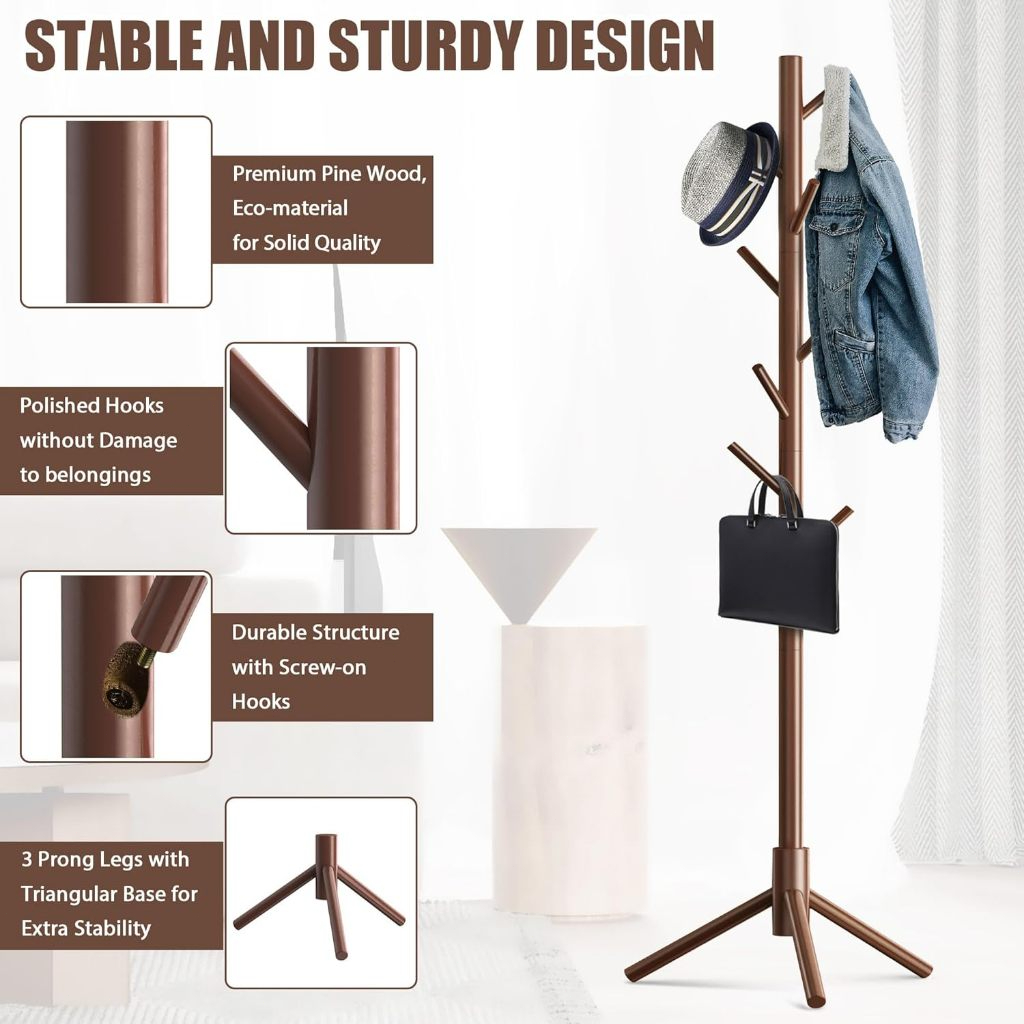 Solid Wood Simple Coat Rack Round Clothes Rack Bedside Table Bag Rack ...