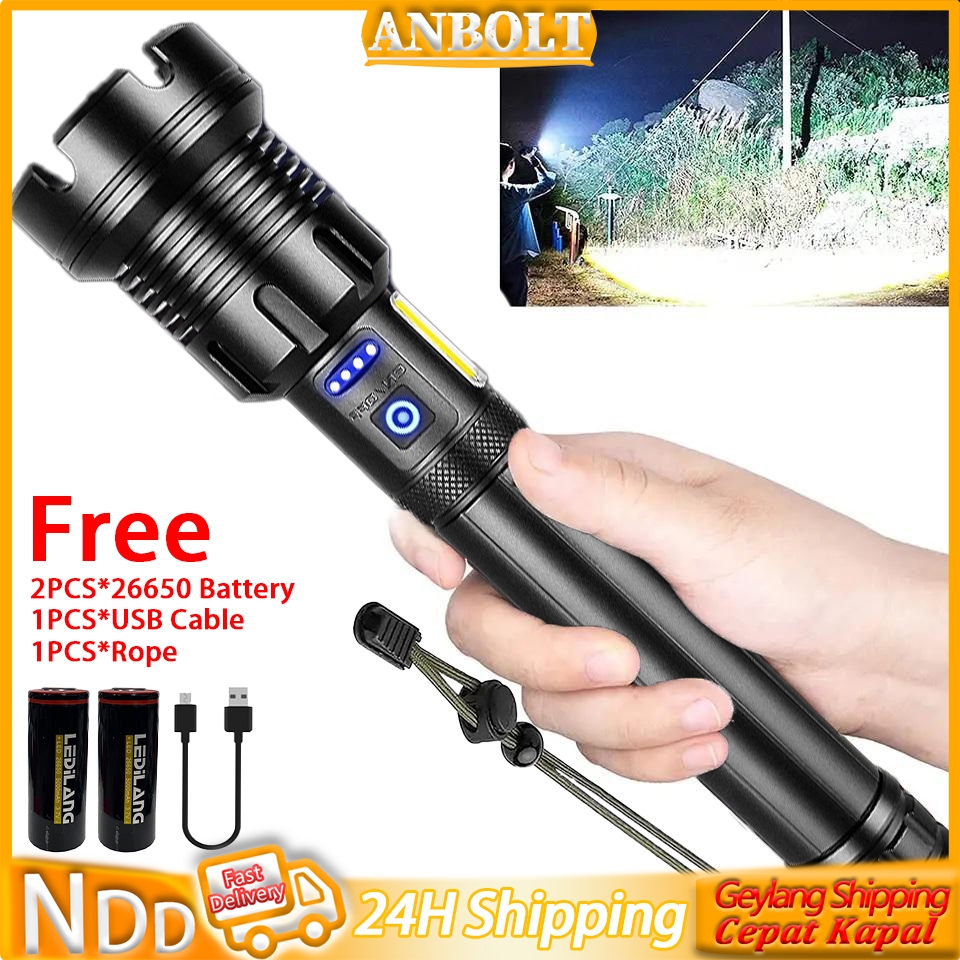 𝑨𝑵𝑩𝑶𝑳𝑻 Super Bright Led Flashlight Xhp90 Tactical Torch Rechargeable 