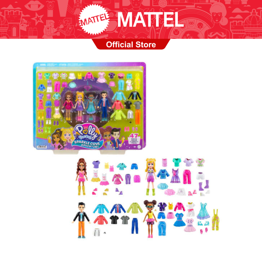 thumbnail image 2 of Polly Pocket Sparkle Cove Fashion Pack - 4 Dolls With 45+ Clothing Pieces 2 of 14