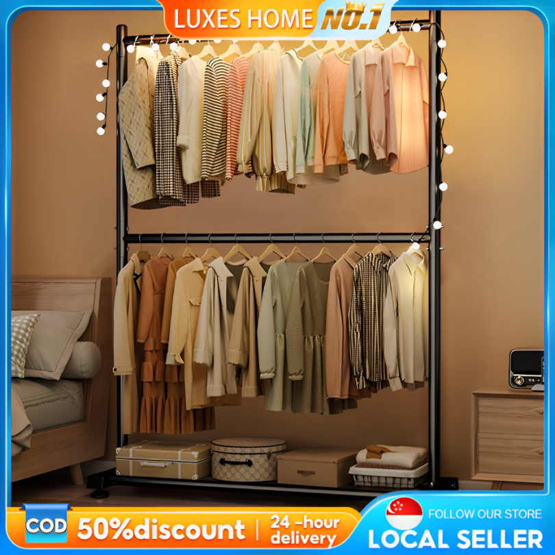 Single/Double-Pole Clothes Hanging Rack Steel Pipe Clothes Rack Drying ...