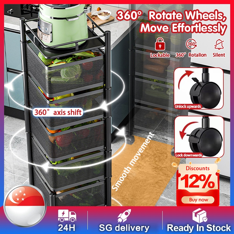 ⚡SG Next Day Delivery⚡360°Rotating Kitchen Storage Rack 3/4/5-Tier ...