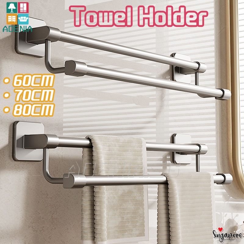【SG】70CM Towel Rack Towel Hanger No Drill Double Towel Rod Towel Holder ...