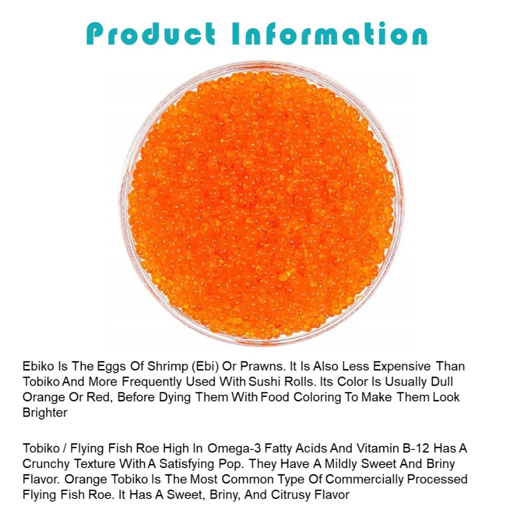 FROZEN EBIKO / TOBIKO ORANGE ROE 500G/BOX 鱼籽 HALAL JAPAN CAVIAR Sashimi ...