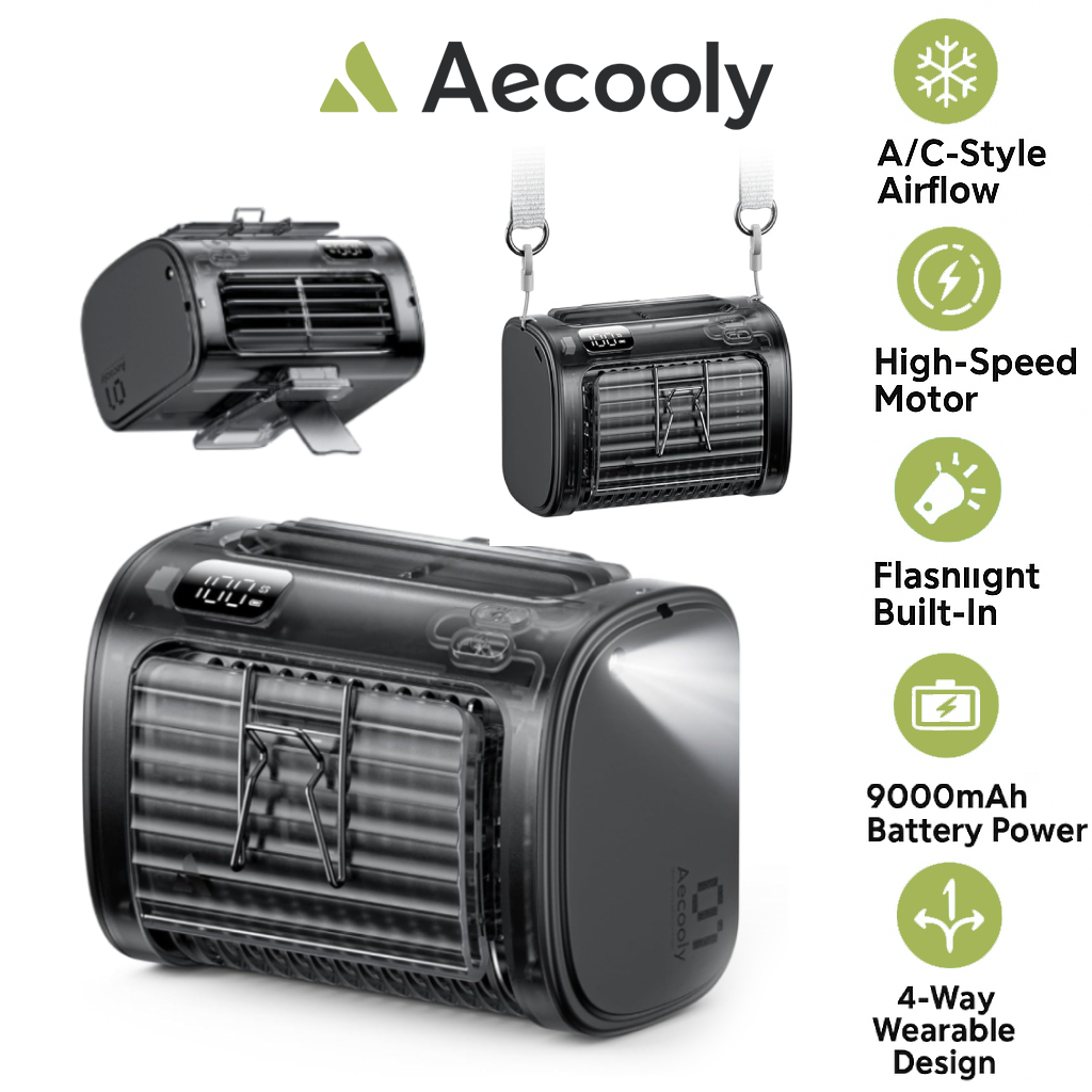 Aecooly Flow 01 9000mAh Waist Fan Clip-On 5-Speed Body Fan with ...