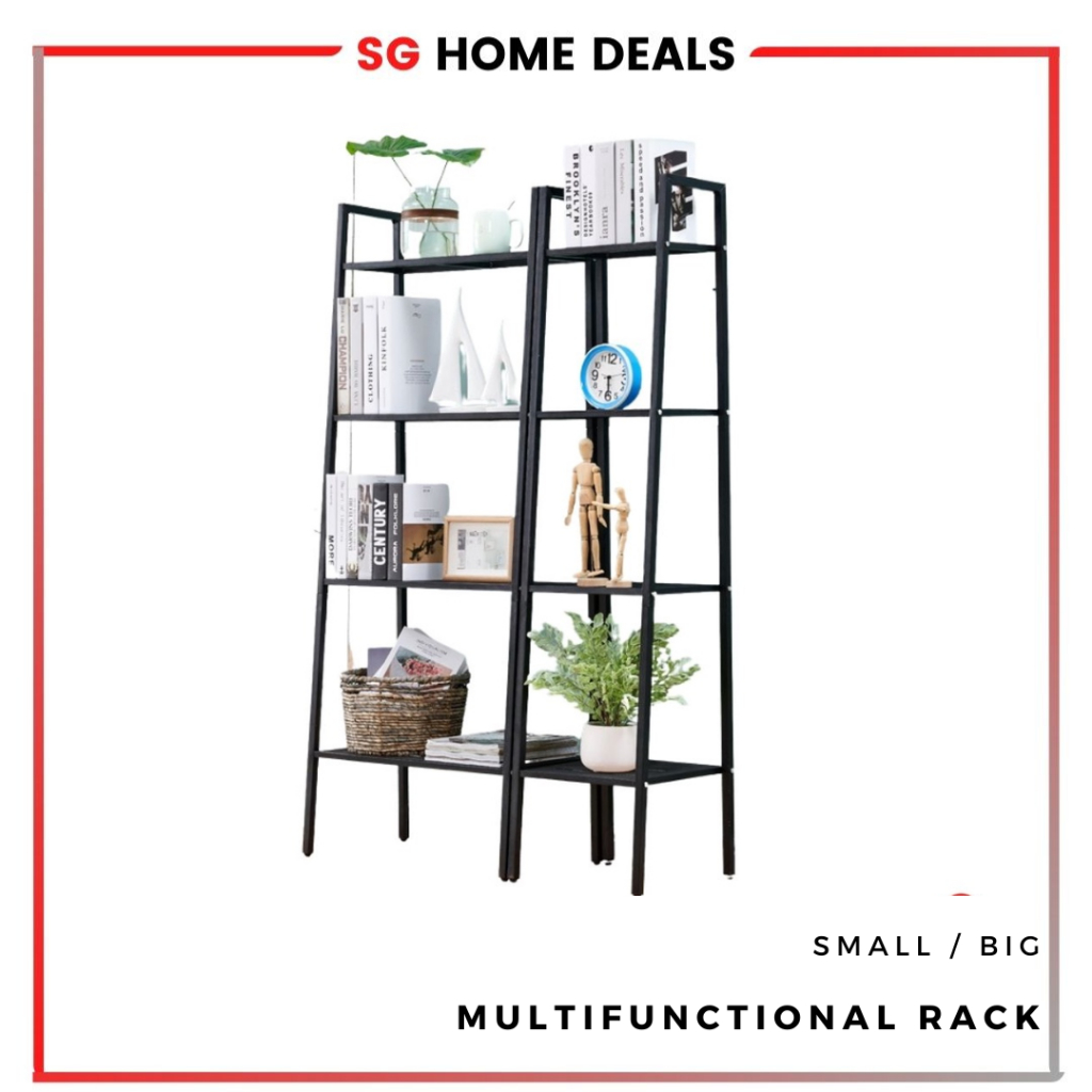 4 Tier Metal Bookshelf Slanted Bookshelf Multi Function Storage ...