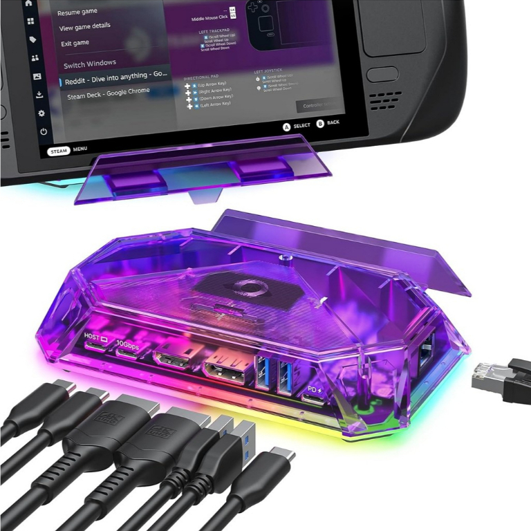 JSAUX 12IN1 Docking Station RGB Transparent Dock Hub for Steam Deck