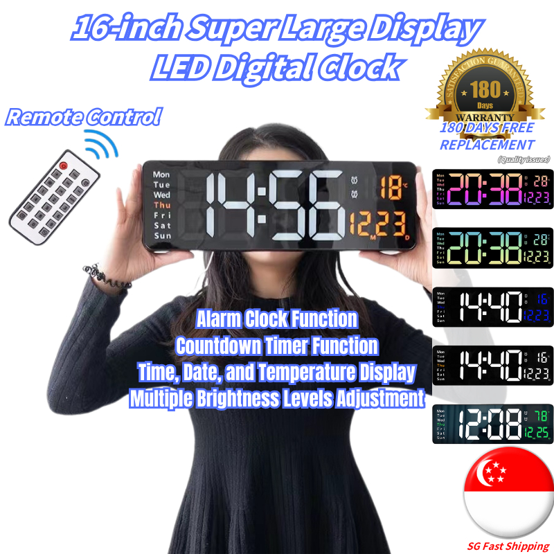 [SG Stock]13/16 Inch LED Digital Wall Clock Large Display Big Screen ...