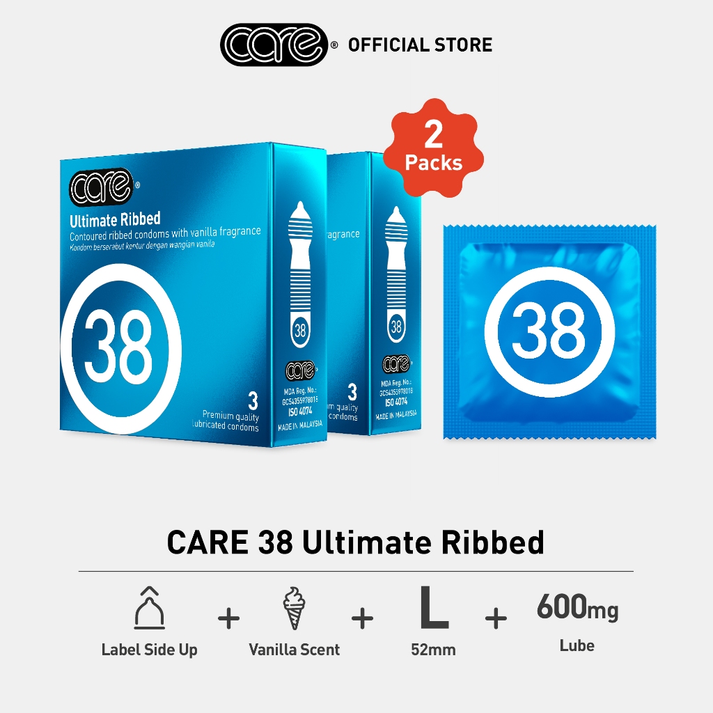 Care 38 Ultimate Ribbed Condom(3's) x2 (Vanilla fragrance) | Shopee ...