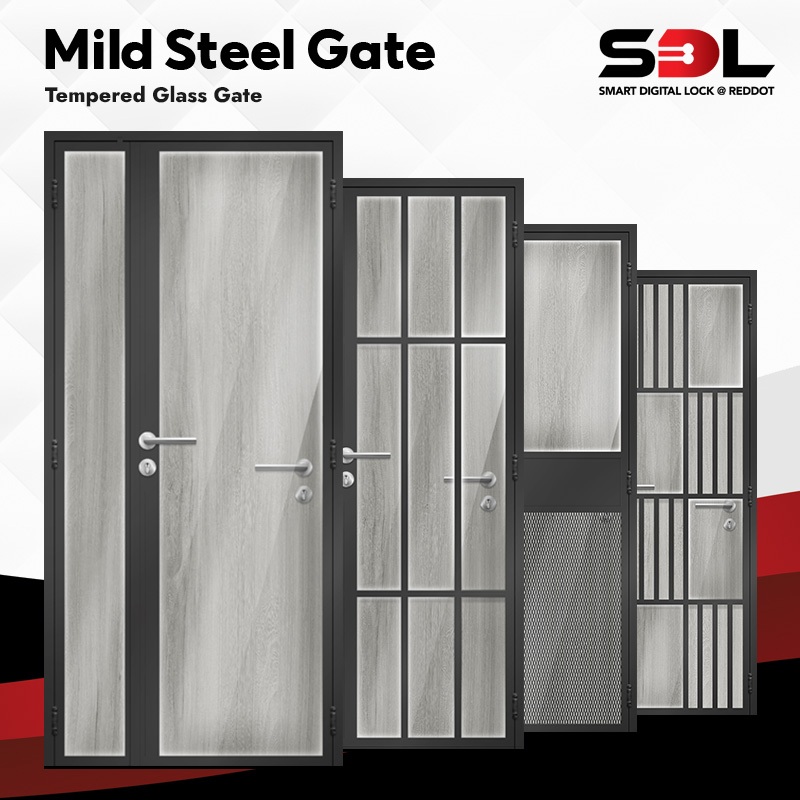 Mild Steel Tempered Glass Gate, Suitable for HDB Flats, Condo, Include ...