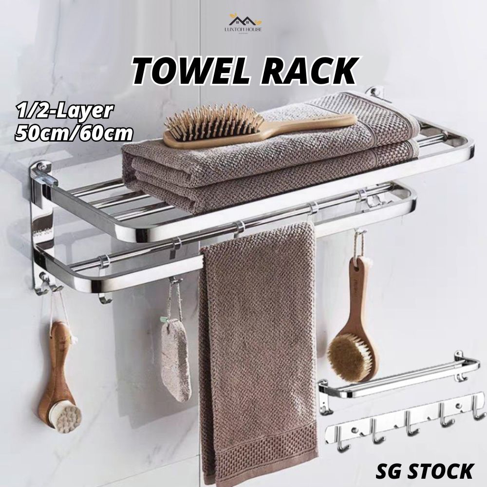 {SG} 50cm 60cm Wall-Mounted Towel Rack Stainless Steel Bathroom Shelf ...