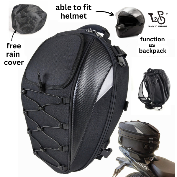 T2P Motorcycle Tail Bag Rear Seat Bag Dual Use Backpack Free Waterproof Cover Helmet Bag Storage Shopee Singapore