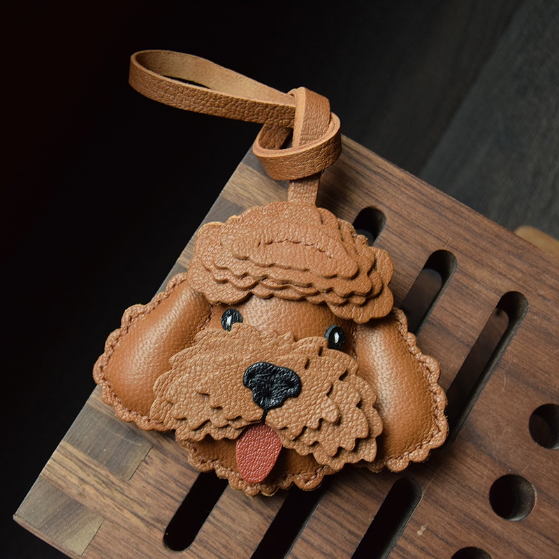 Handcrafted Poodle Dog Leather Bag Charm - Poodle Dog