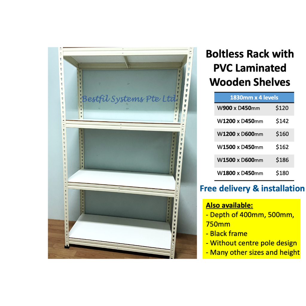 Storage Boltless Rack with PVC Laminated (2 Sides) HDF Shelves for ...