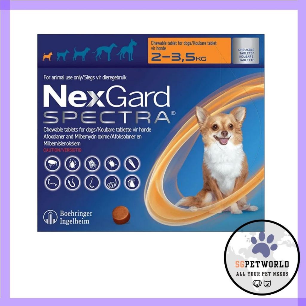 NEXGARD SPECTRA for Dog 2 to 3.5 Kg ORANGE 3 Chews Flea Tick Heartworm control Expiry Aug 2025 Shopee Singapore