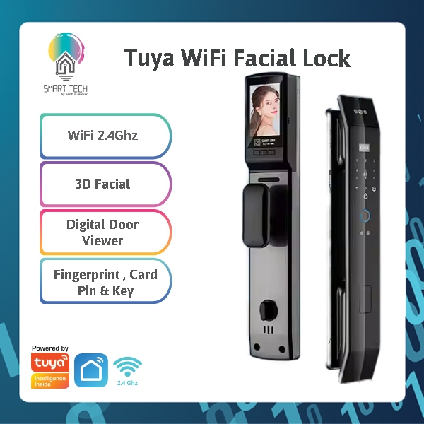 Smart Tech Tuya Smart WiFi 2.4Ghz 3D Facial Door lock with Key Card ...