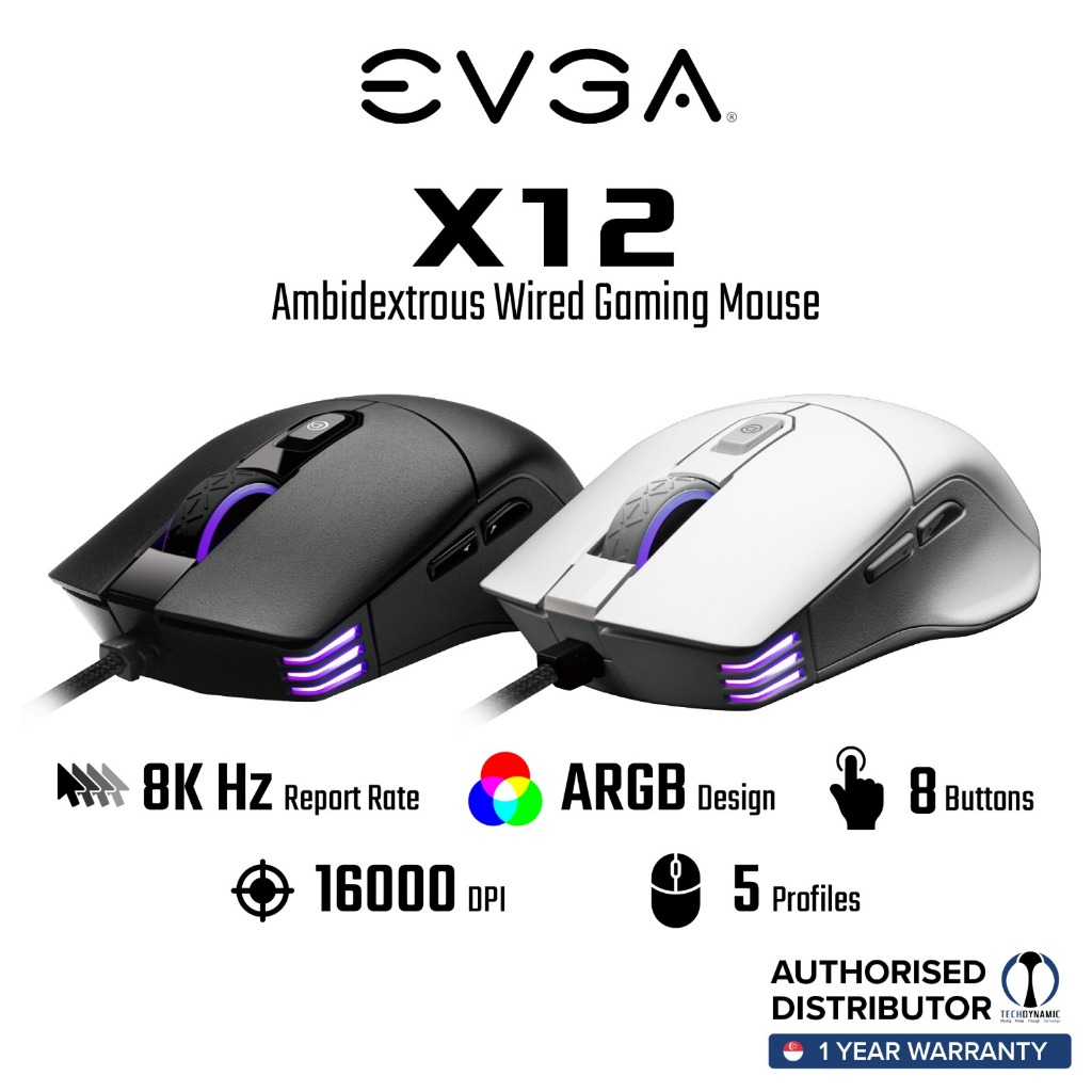 EVGA x12 x17 RGB Gaming Mouse Wired | 8000Hz Polling Rate | FPS