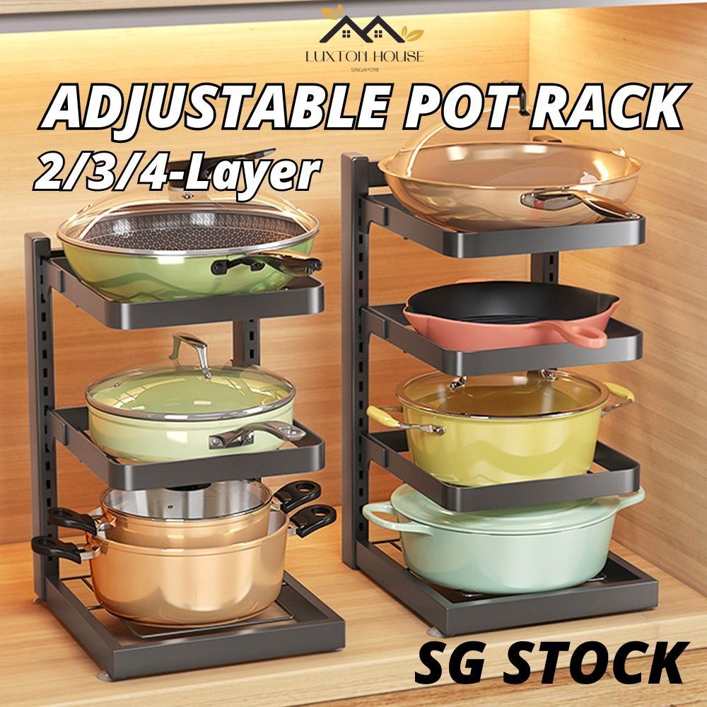 {SG} Adjustable Pot Rack Pans Organizer Standing Rack Adjustable ...