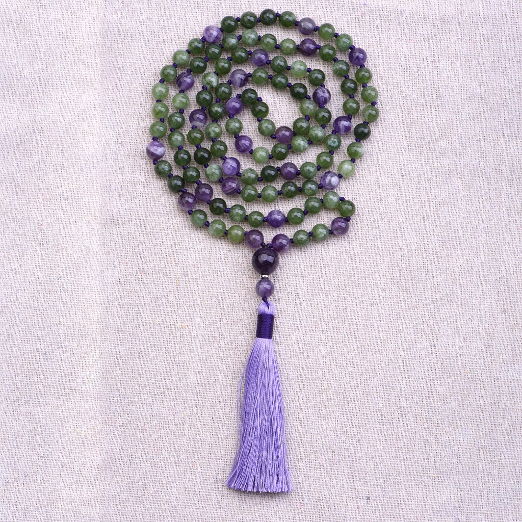 MALA, outlet Amethyst, Handknotted Mala, Yoga Beads, BoHo Beads, Meditation Beads,