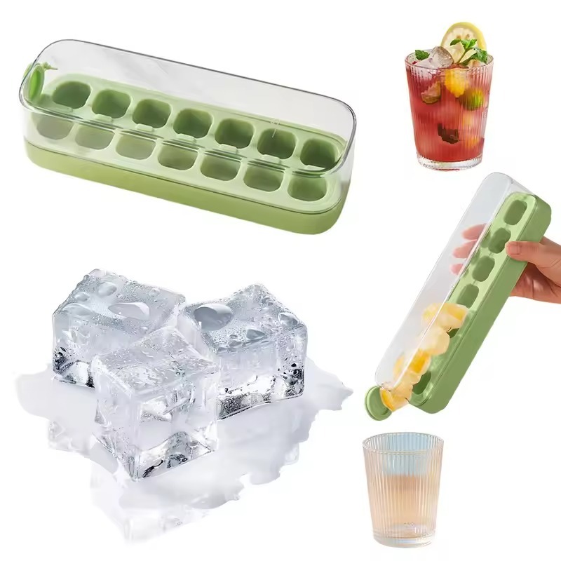 Silicone Ice Cube Tray Ice Storage Container with Lid Press Ice Box BPA ...