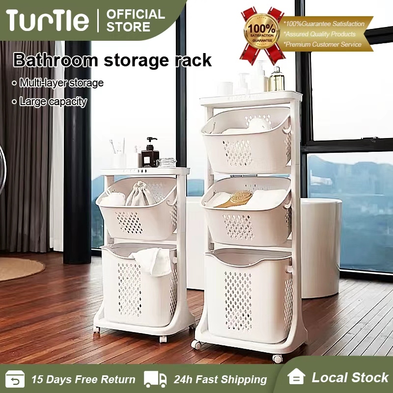 TurTle Dirty Clothes Basket Bathroom Storage Rack Multi-Layer Rolling ...