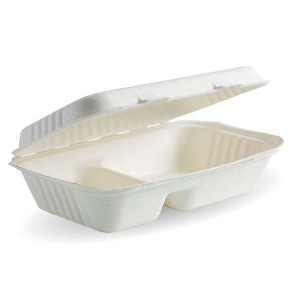 BioTree® Bagasse 9x6x3 inch 2compartment Clamshell takeaway Box (50pcs ...