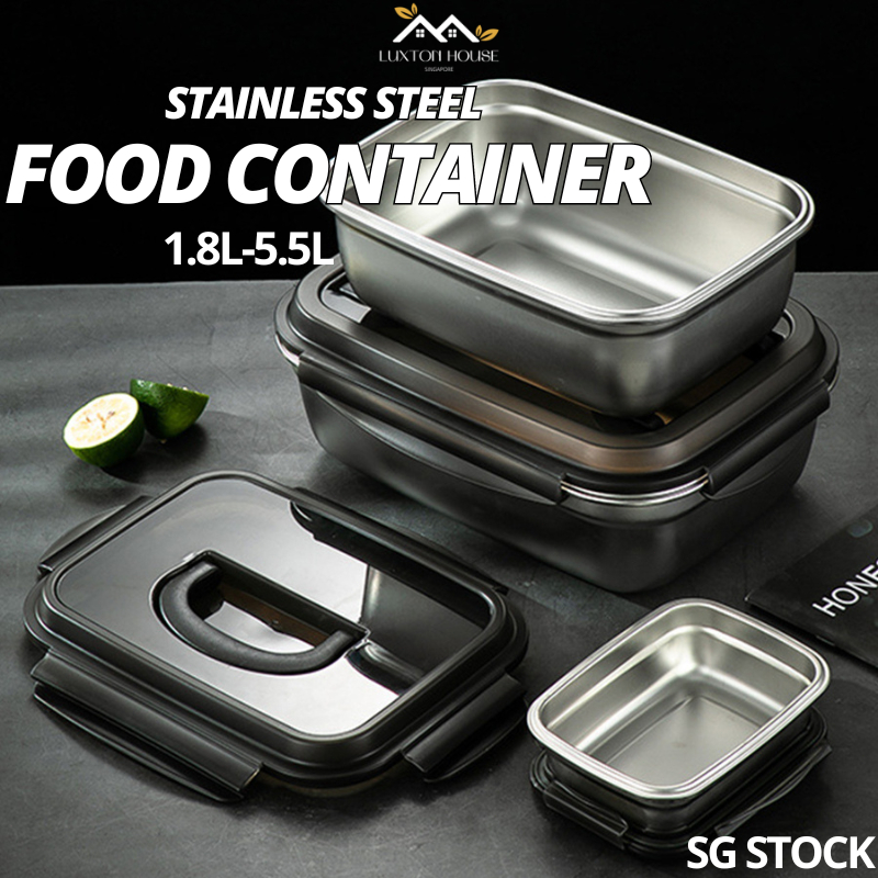 {SG} Stainless Steel Food Storage Container with Handle 1.8L5.5L Metal