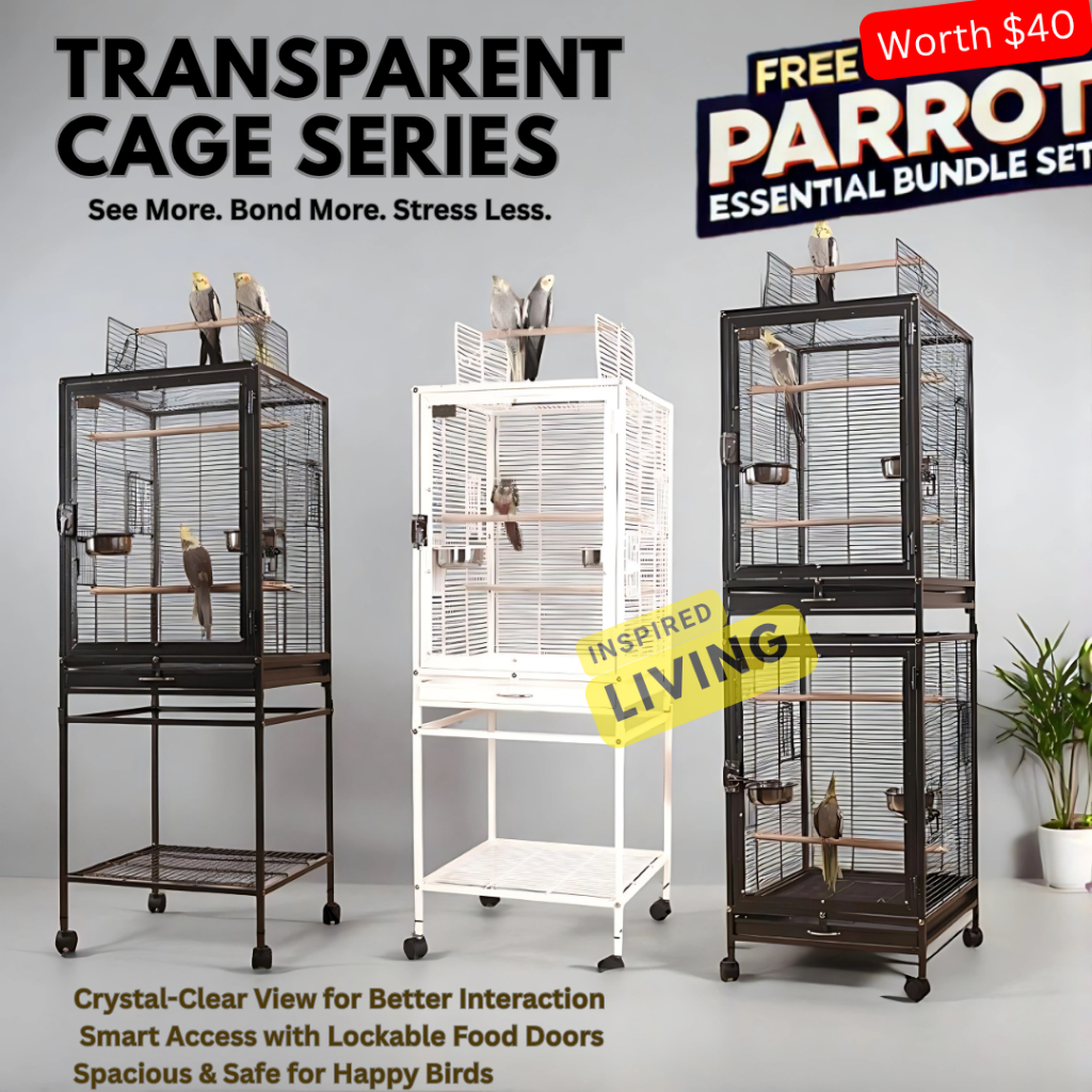 Picture of Bird Cage with Clear Front View | Stackable, Space-Saving Parrot Cage ...