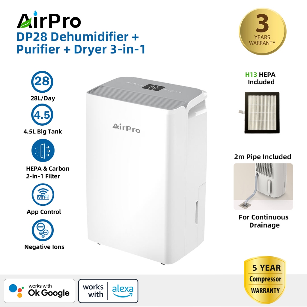Dehumidifier/Air Purifier | AirPro DP28 Compressor Dehumidifier 28L/Day ...