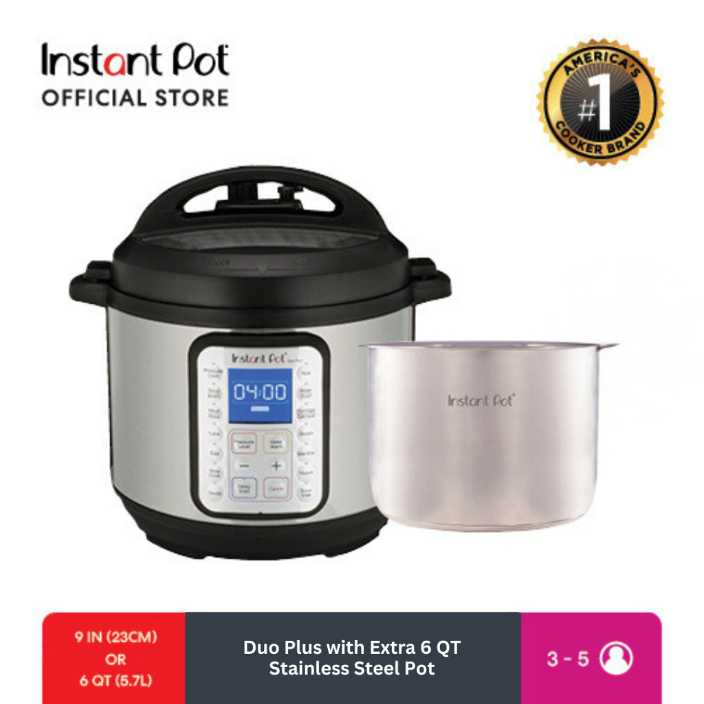 Instant Pot Duo PLUS 9 IN 1 with 6QT Stainless Steel Pot Multi Use Smart Pressure 6 Quarts 5.7 Liters