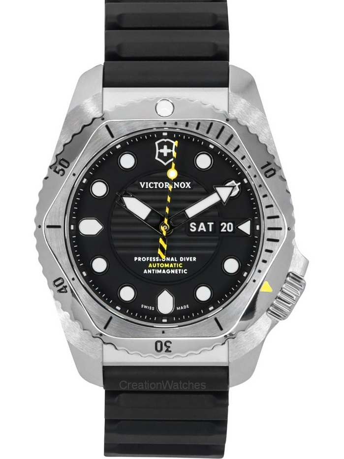Creationwatches Victorinox Swiss Army Dive Pro Rubber Strap Black Dial Automatic Divers 241994 300M Mens Watch